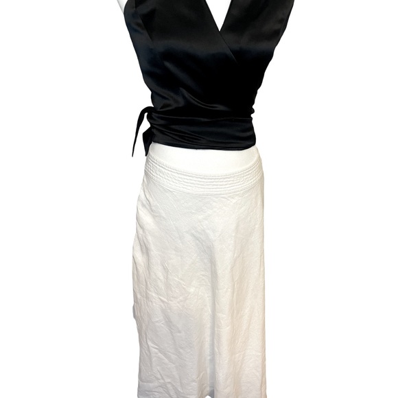 LAUREN RALPH LAUREN White Linen MIDI Skirt W/Side Zip And Back Lace Up tie Sz 4P - Picture 3 of 9